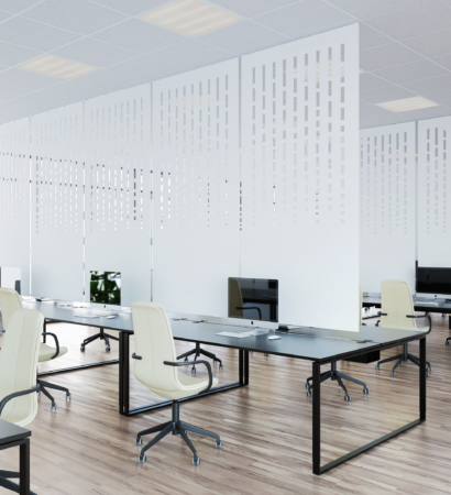 Attach acoustic room dividers in an open office