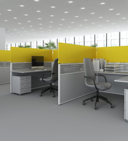 Stacker acoustic desk divider in an open office