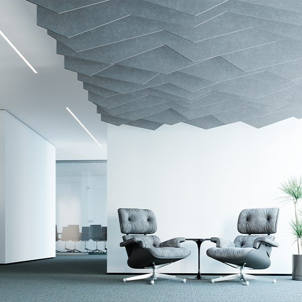 Crete acoustic ceiling baffles in a waiting room