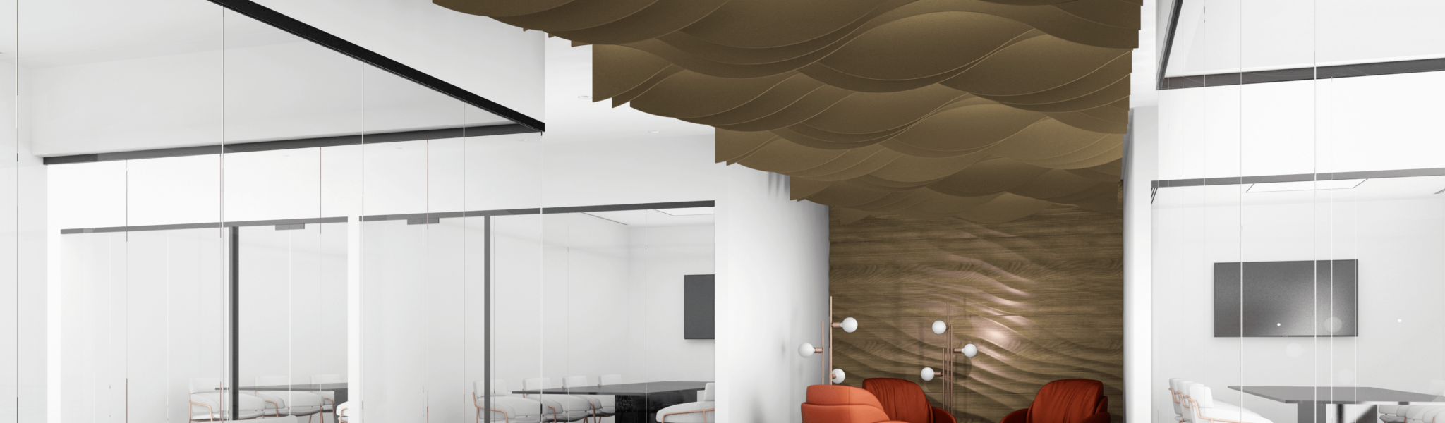 Londe acoustic ceiling baffle in huddle spaces