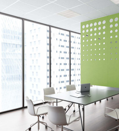 Attach acoustic room divider in a conference room