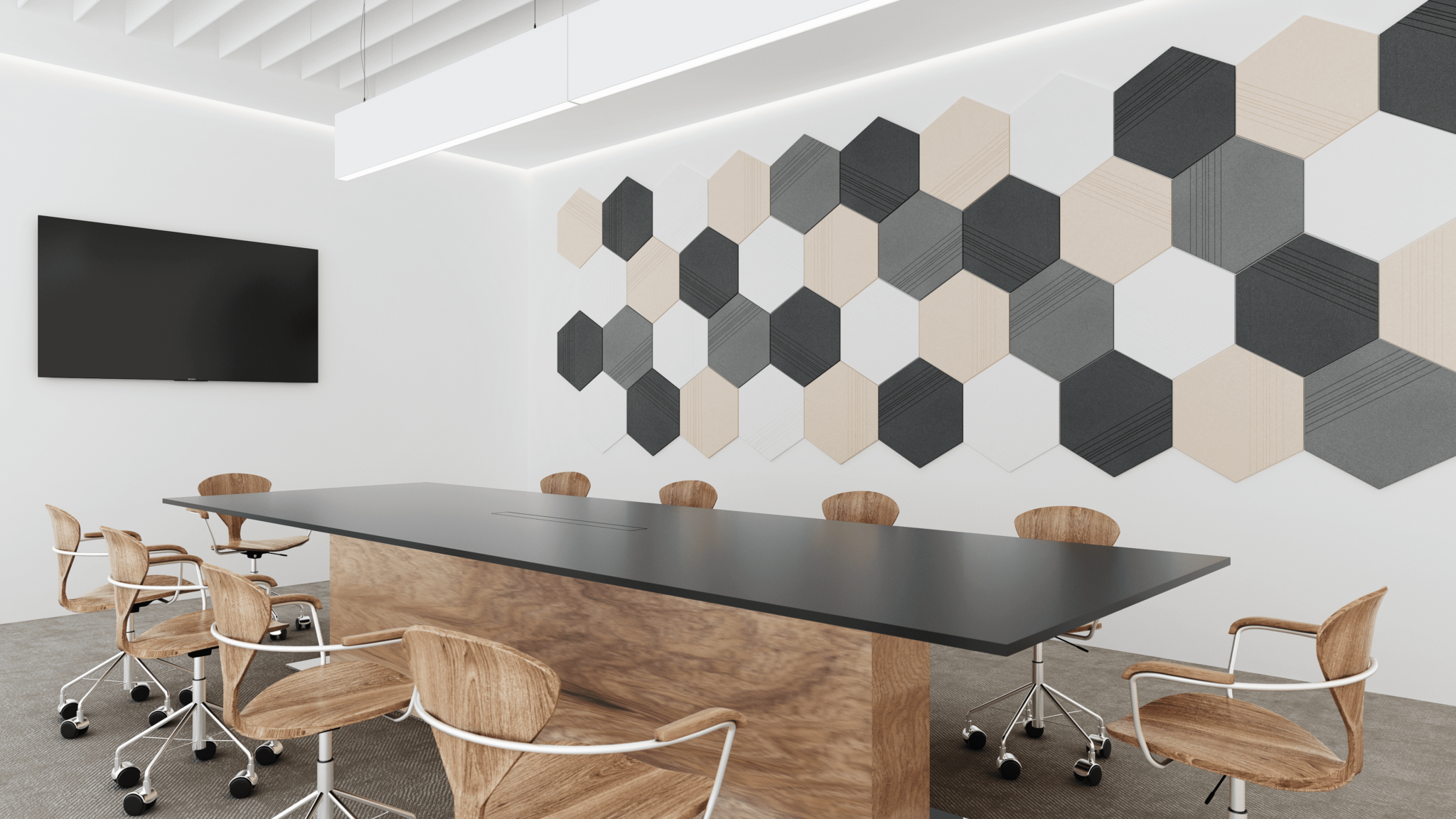 Coligo Hexagon acoustic wall panel in a conference room