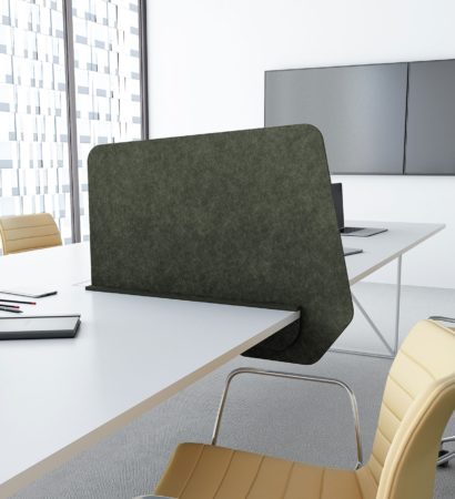 Slide acoustic desk divider in a conference room