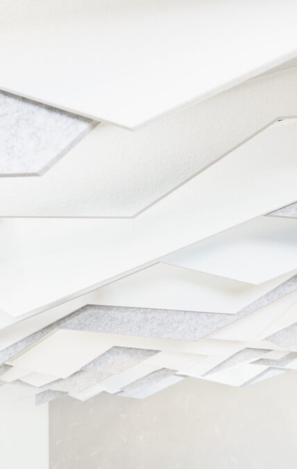 Crete acoustic ceiling baffles closeup view