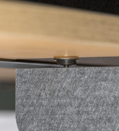 Slide Pro acoustic desk divider adjustable foot closeup view