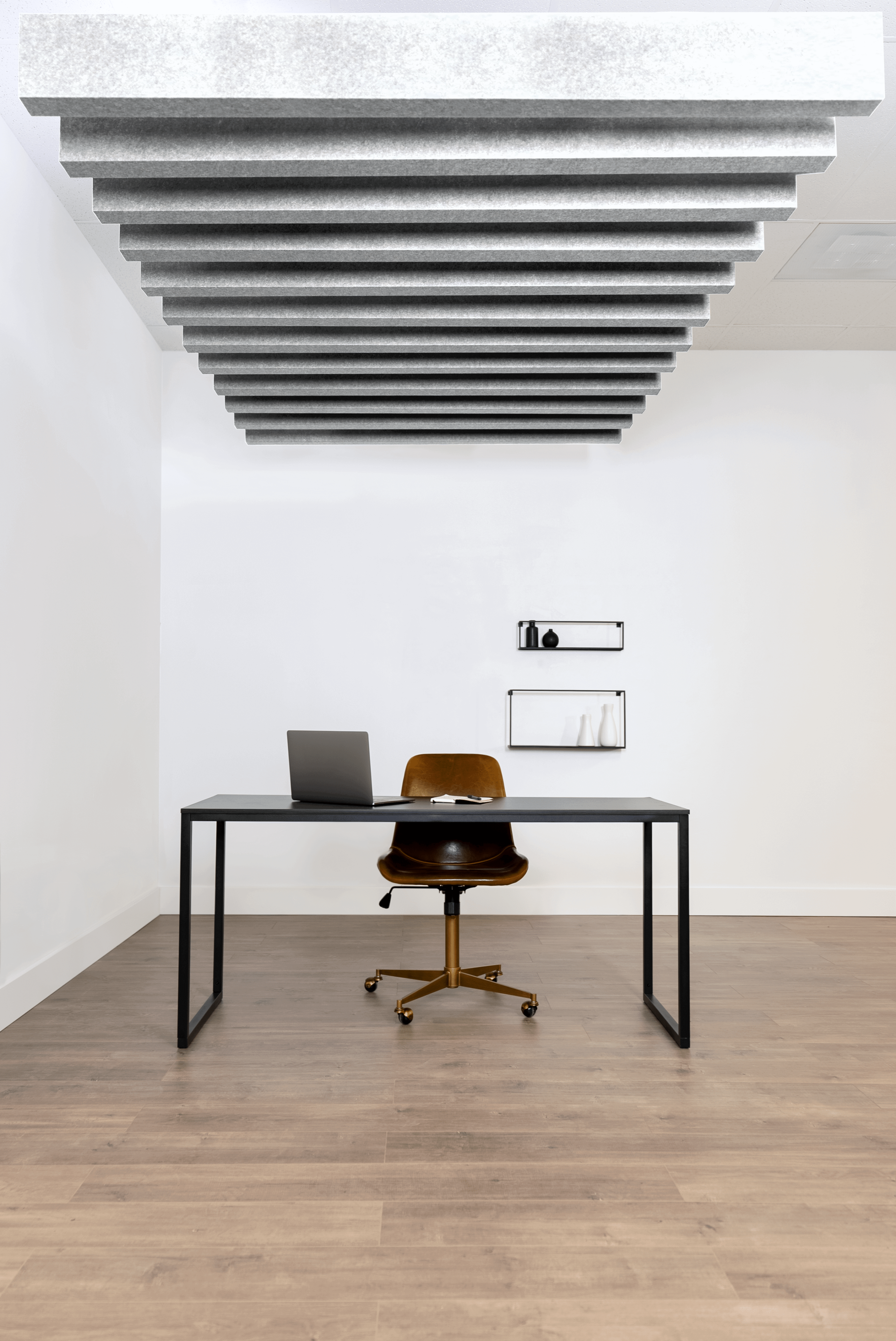 Joist acoustic ceiling baffles in an open office